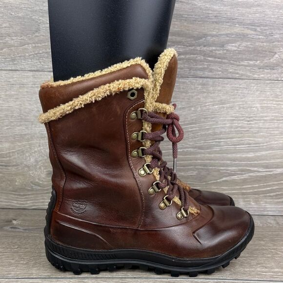 Timberland Mount Holly Women’s Sz 7M Waterproof Brown Leather Mid Warm Boots - Picture 1 of 10